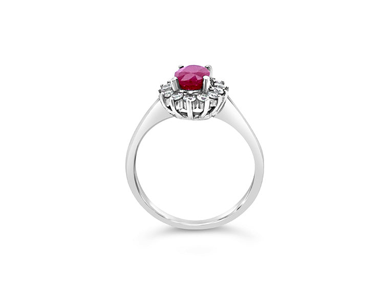 (REF 1187)1.00ct DIAMOND RUBY CLUSTER RING (18CT WHITE GOLD)