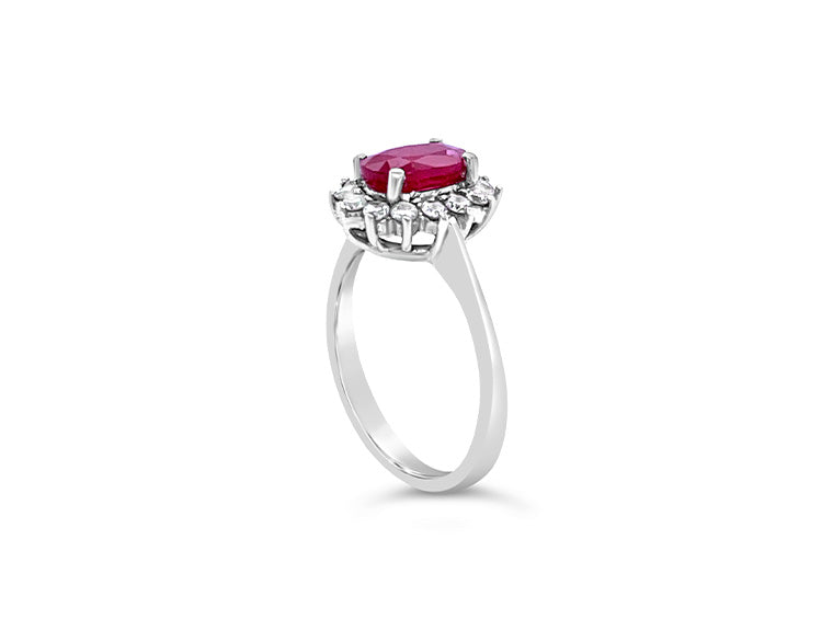(REF 1187)1.00ct DIAMOND RUBY CLUSTER RING (18CT WHITE GOLD)