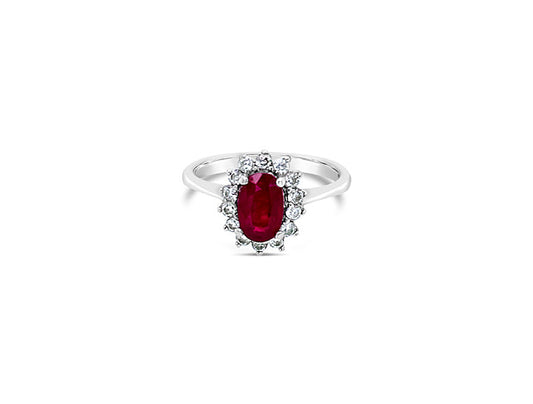 (REF 1187)1.00ct DIAMOND RUBY CLUSTER RING (18CT WHITE GOLD)