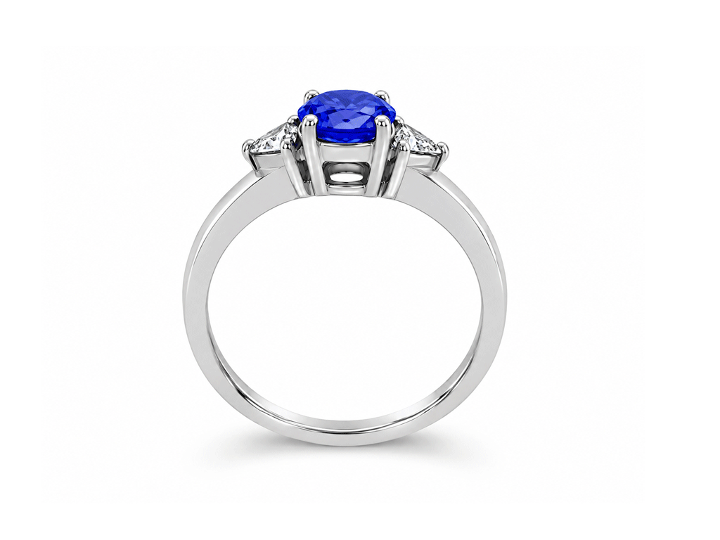 0.75ct Tanzanite & 0.16ct Diamond Trilogy Ring – 18ct White Gold