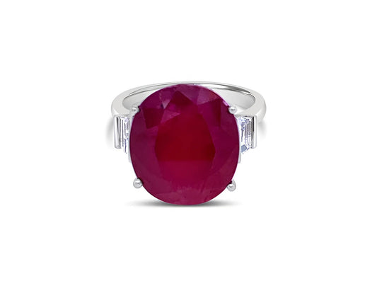 (REF 1253) 0.25ct Diamond 14.04cts Ruby Solitaire Ring (18CT WHITE GOLD)