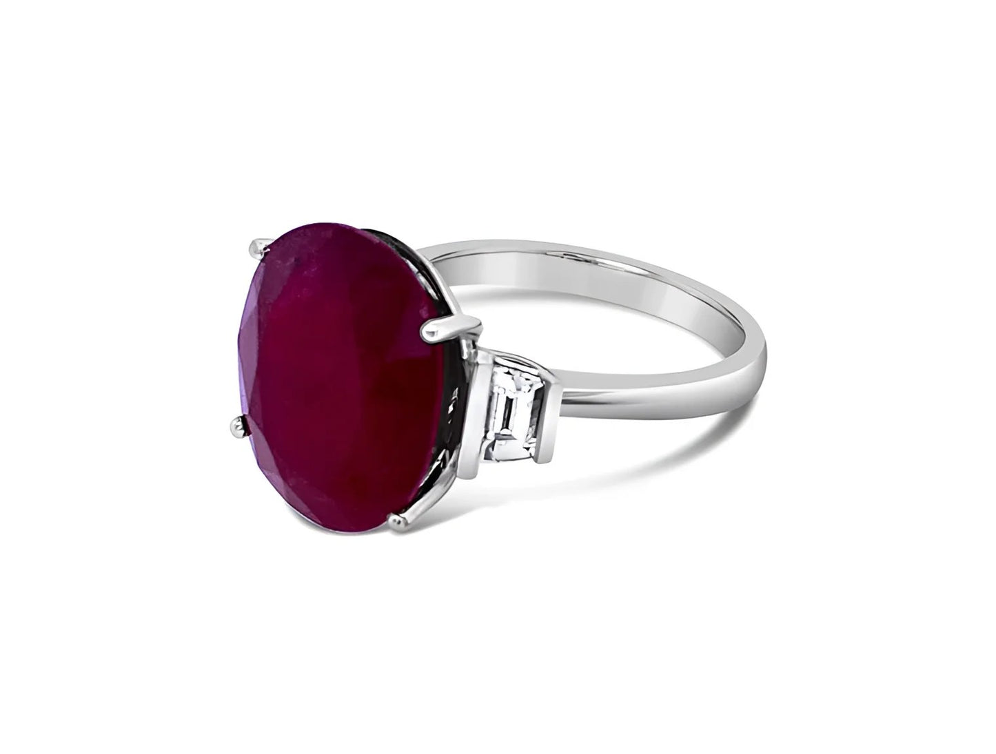 (REF 1253) 0.25ct Diamond 14.04cts Ruby Solitaire Ring (18CT WHITE GOLD)