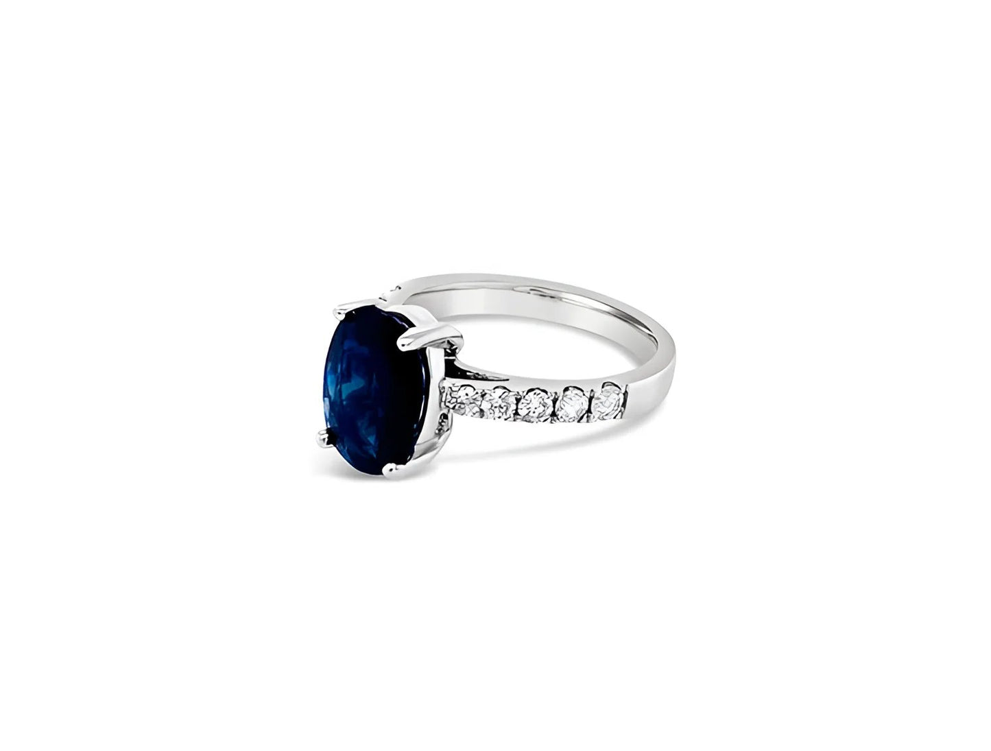 (REF 1255) 0.46ct DIAMOND 3cts SAPPHIRE CEYLON RING (18CT WHITE GOLD)