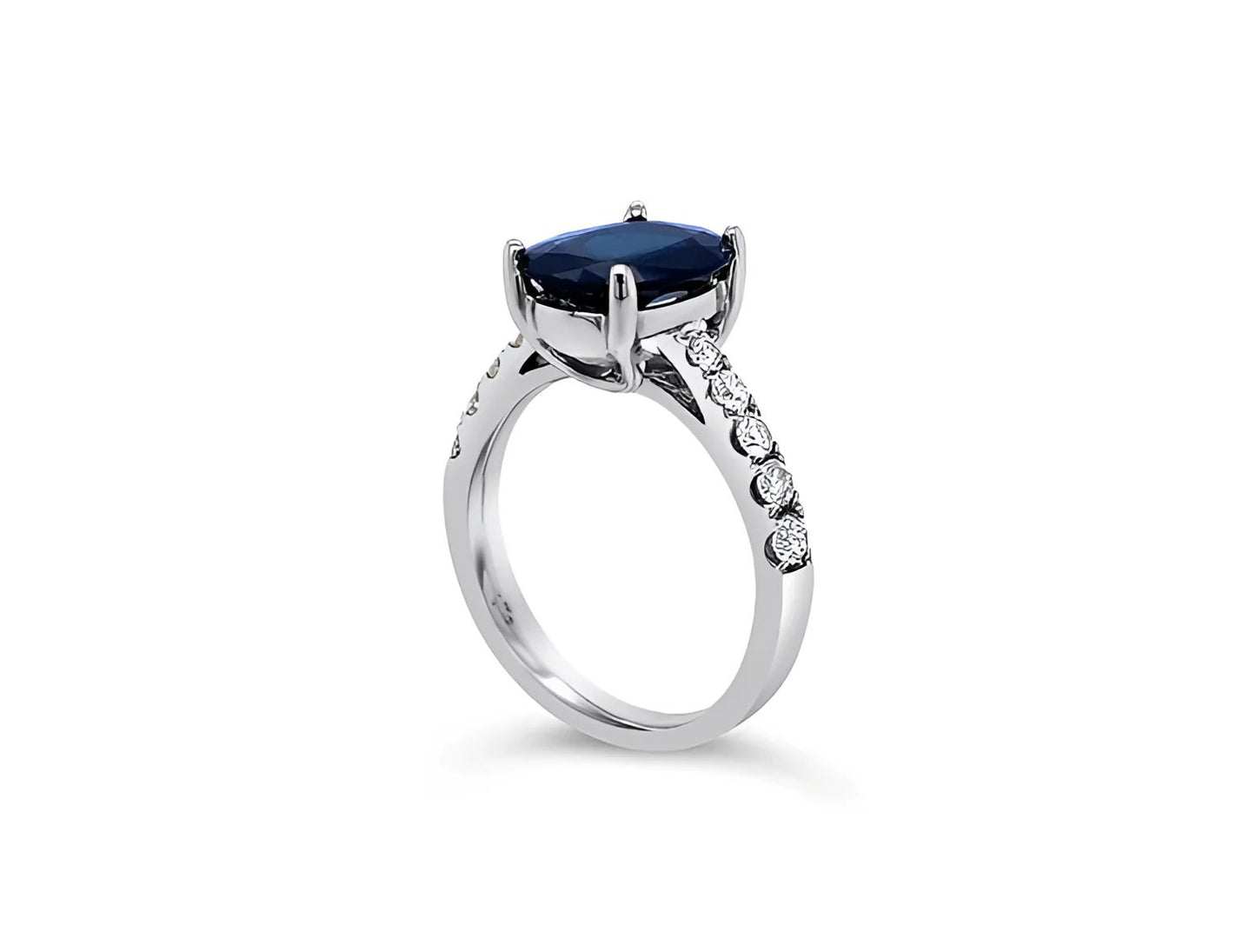 (REF 1255) 0.46ct DIAMOND 3cts SAPPHIRE CEYLON RING (18CT WHITE GOLD)