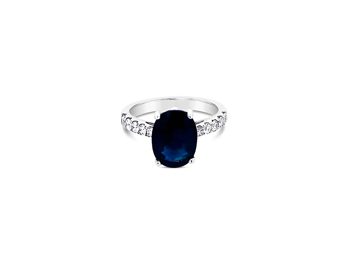 (REF 1255) 0.46ct DIAMOND 3cts SAPPHIRE CEYLON RING (18CT WHITE GOLD)