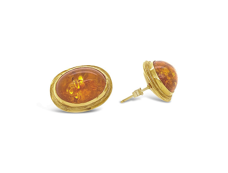 (REF 1300) Amber Earrings (18ct Yellow gold)