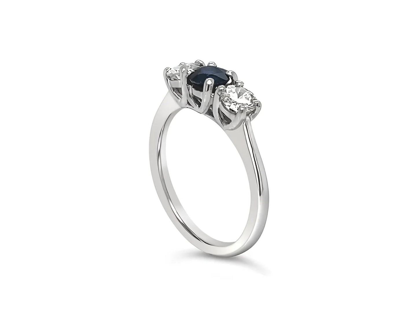 (REF 1320) 0.50ct DIAMOND 0.52ct SAPPHIRE TRILOGY RING (PLATINUM)