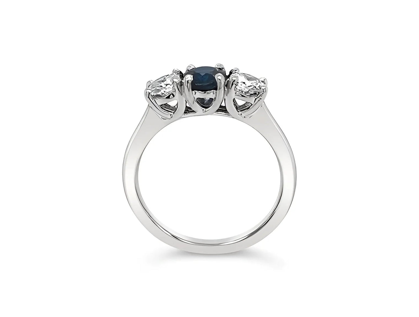 (REF 1320) 0.50ct DIAMOND 0.52ct SAPPHIRE TRILOGY RING (PLATINUM)