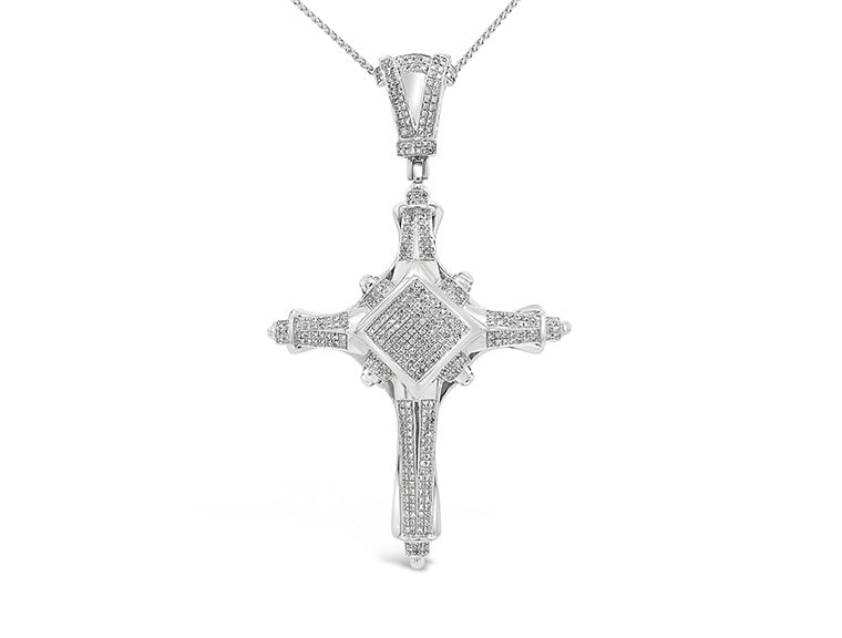 (REF 1386) 4cts DIAMOND CROSS PENDANT WITH CHAIN (9ct WHITE GOLD)