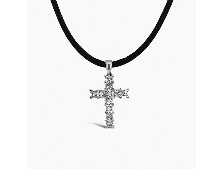 (REF 1411) 0.95ct Diamond Cross Pendant (18ct White Gold)