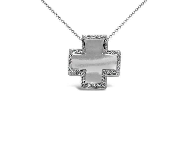 (REF 1413) 0.45ct Diamond Cross Pendant (18ct White Gold)