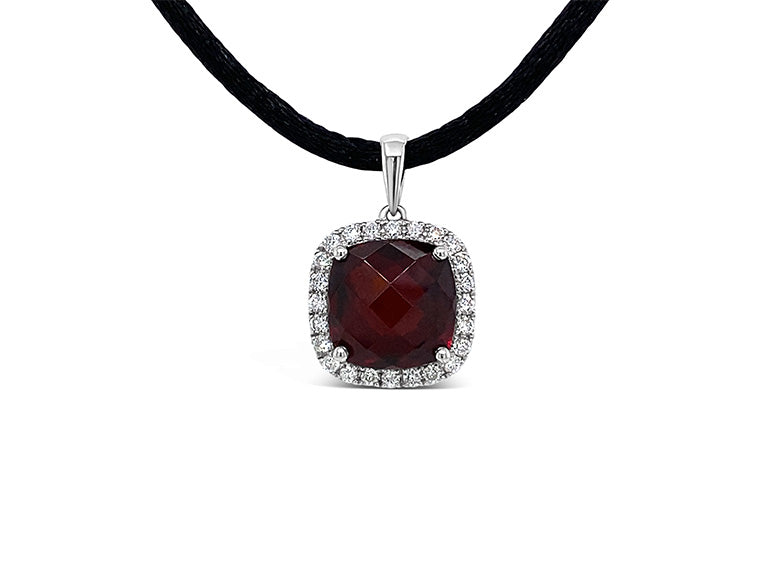 (REF 1419) 0.48ct Diamond Classic Garnet Pendant (18ct White Gold)