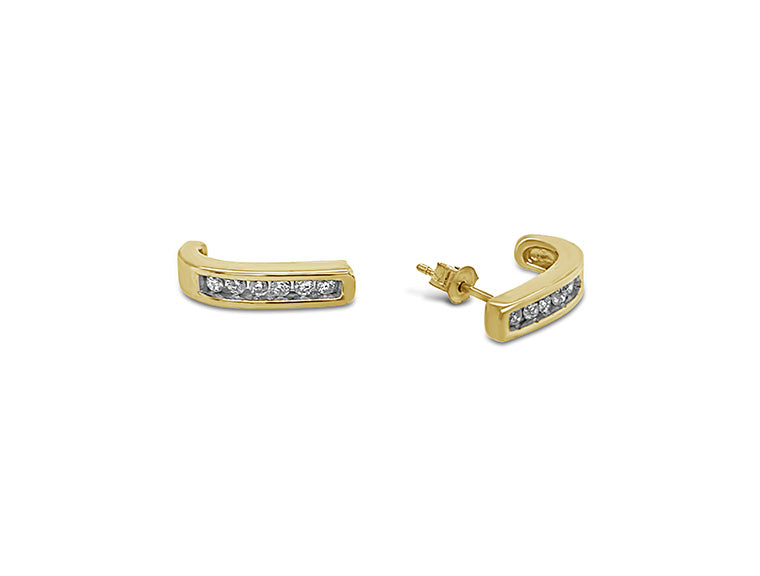 (REF 1474) 0.04ct Diamond Half Moon Earrings (9ct Yellow Gold)