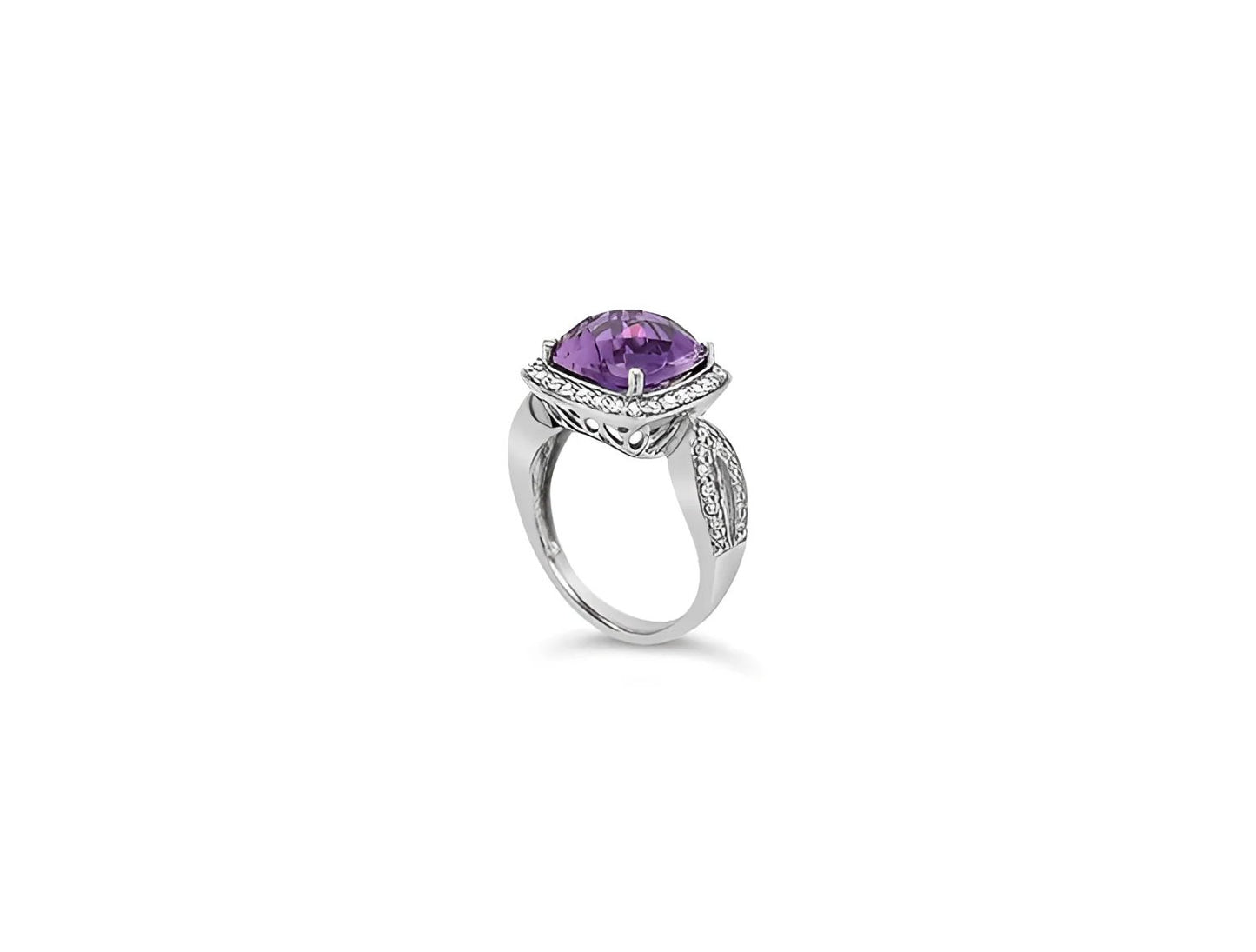 (REF 1613) 0.55ct Diamond Amethyst 4.19ct Ring (18ct White gold)
