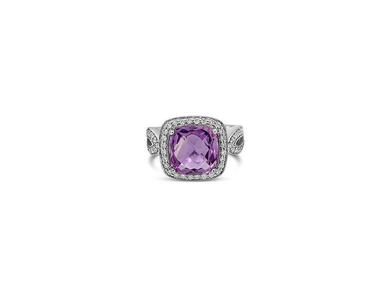 (REF 1613) 0.55ct Diamond Amethyst 4.19ct Ring (18ct White gold)