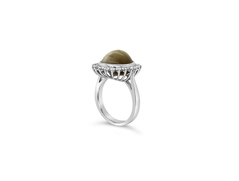 (REF 1616) 0.85ct Diamond 8.38ct Tiger Eye Dress Ring (18ct White gold)