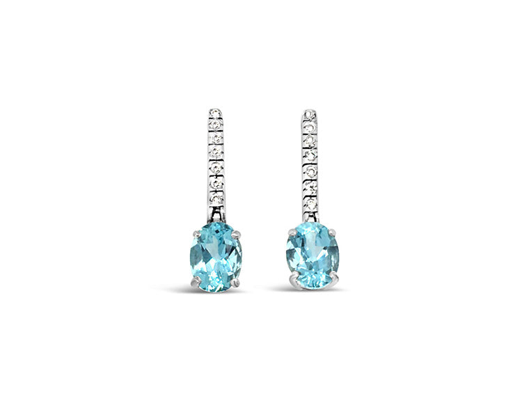 (REF 1719) Diamond and Aquamarine Earrings (18ct White Gold)