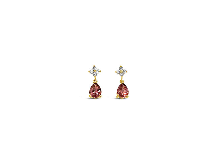 (REF 1738) Earrings Tourmaline and Diamonds (18ct Yellow Gold)
