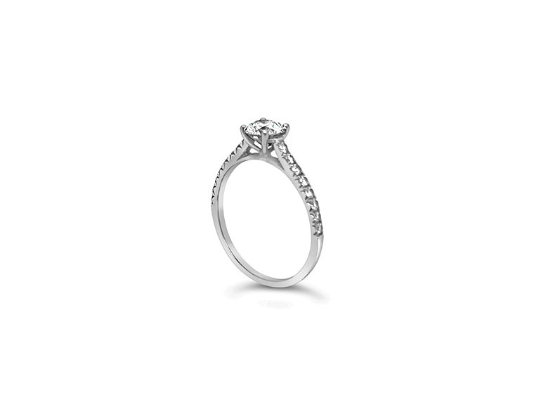 (REF 1745) 0.80ct Ring Solitaire and Diamond Shoulders (14ct White Gold) GIA Certificated