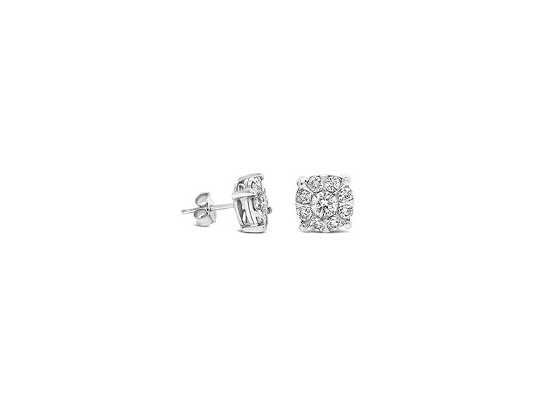 (Ref 1779) 1ct Diamond Cluster Earring (9ct White Gold)