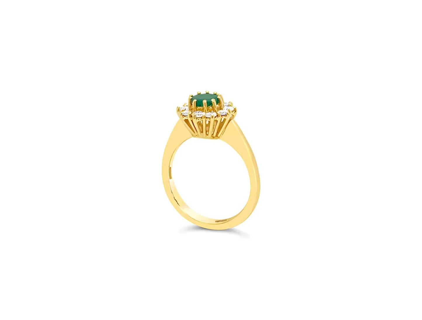 (Ref 1795) 0.30ct Diamond Cluster and 0.67ct Emerald Ring (18ct Yellow Gold)