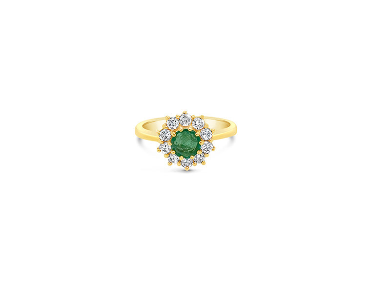 (Ref 1795) 0.30ct Diamond Cluster and 0.67ct Emerald Ring (18ct Yellow Gold)