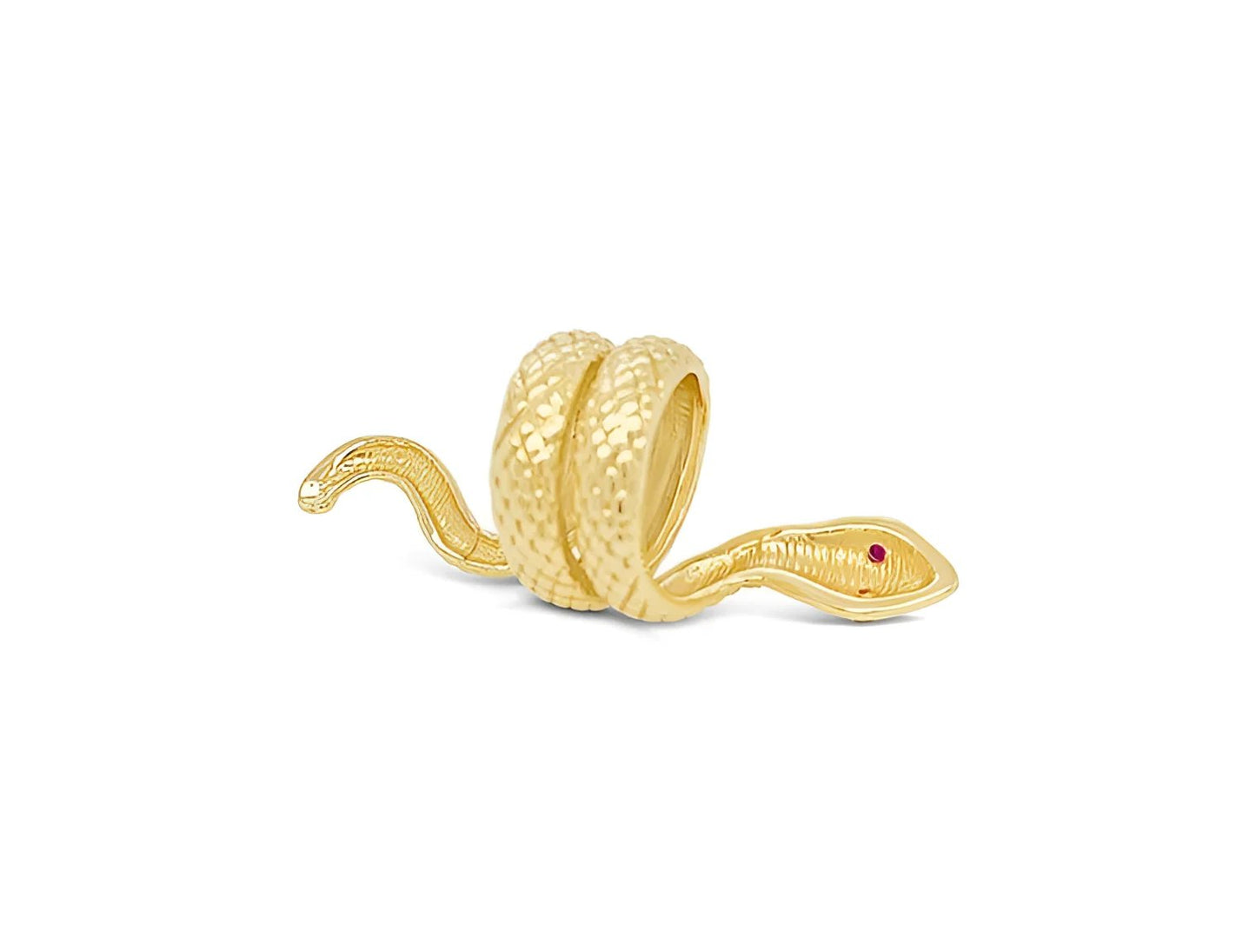 (Ref 1816) Bespoke Snake Ring with Ruby eyes (14ct yellow gold)