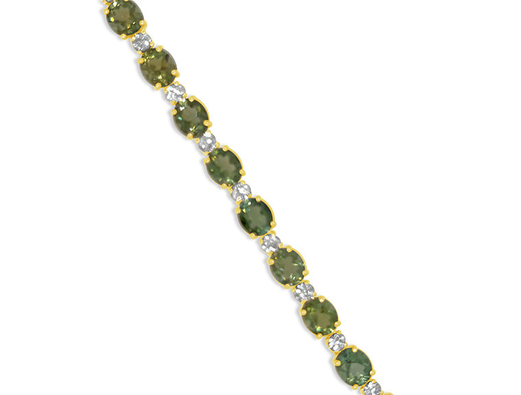 (Ref 1851) 1.73ct Diamond Tennis Bracelet Green Tourmaline (18ct Yellow Gold)