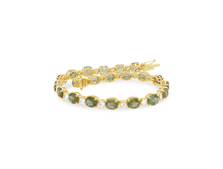(Ref 1851) 1.73ct Diamond Tennis Bracelet Green Tourmaline (18ct Yellow Gold)