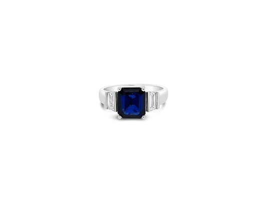 (Ref 1867) 3.40ct Sapphire 0.42ct Baguette Diamond Ring (18ct White Gold)