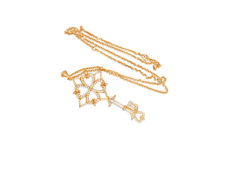 (Ref 1892) Diamond Pendant Key and 22″ Chain (18ct Rose Gold)
