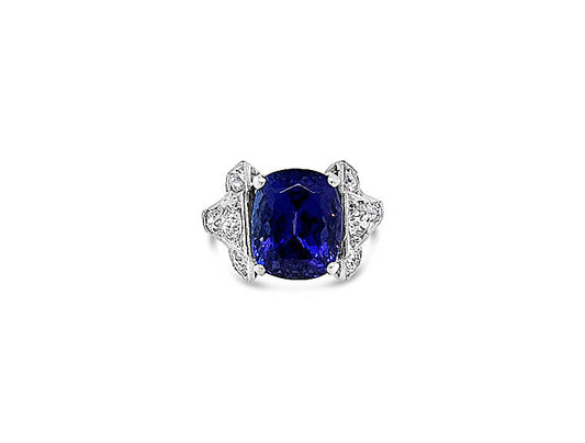 (REF 1939) 1ct Old Cut Diamond 5.65 Tanzanite Dress Ring (Platinum)