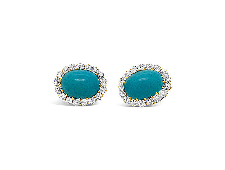 (REF 1941) 2cts Antique Diamond and Turquoise Earrings (18ct Yellow Gold) Antique Circa 1910
