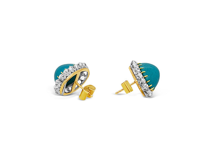 (REF 1941) 2cts Antique Diamond and Turquoise Earrings (18ct Yellow Gold) Antique Circa 1910