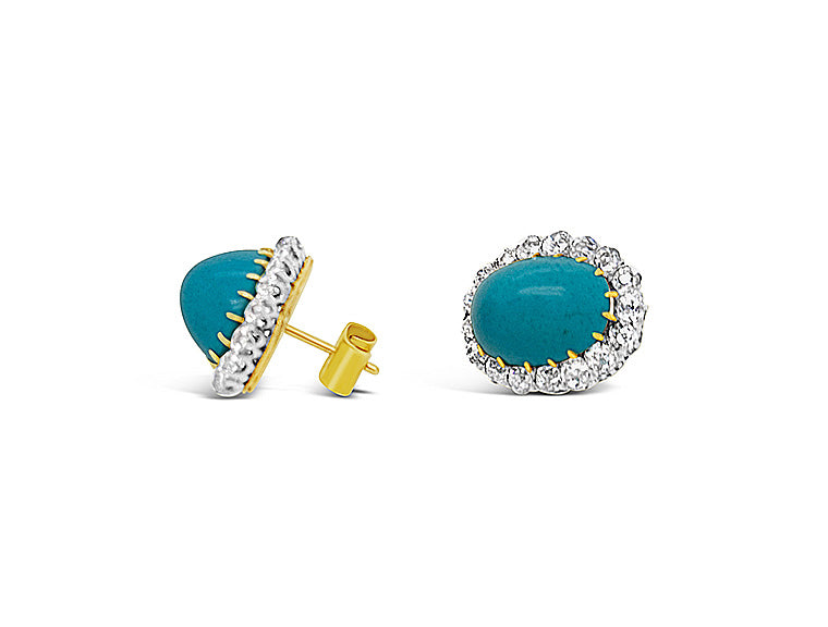 (REF 1941) 2cts Antique Diamond and Turquoise Earrings (18ct Yellow Gold) Antique Circa 1910