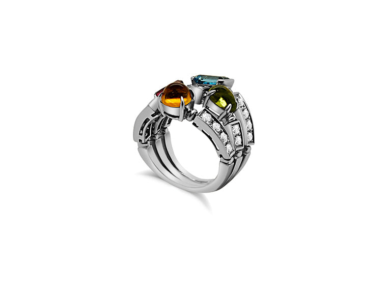 Bvlgari Alegra Multi-Gem & Diamond Ring – 18ct White Gold