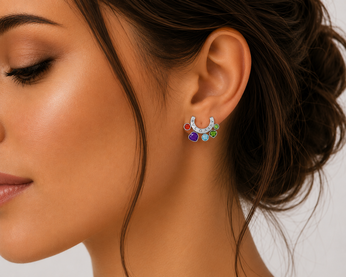 Bvlgari Allegra Multi-Gem Hoop Earrings – 18ct White Gold