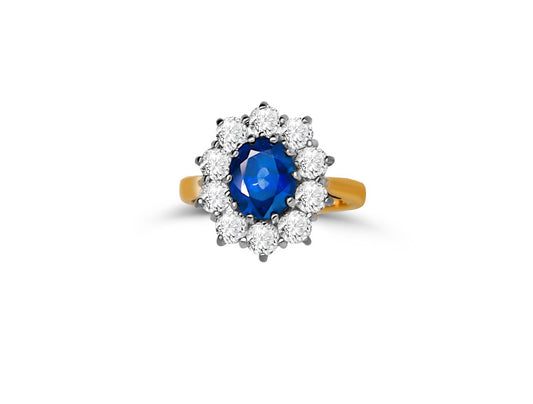 Sapphire & Diamond Cluster Ring – 18ct Yellow Gold