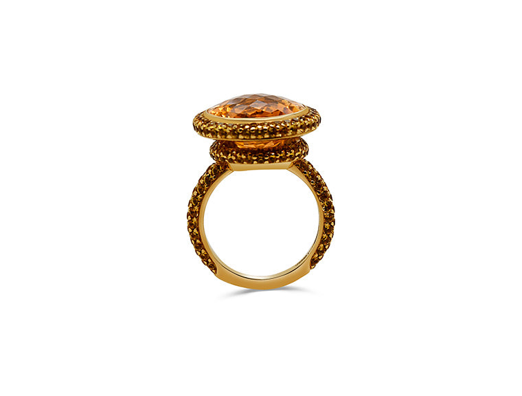 Theo Fennell Citrine and Diamonds Double Halo Ring - 18ct Yellow Gold