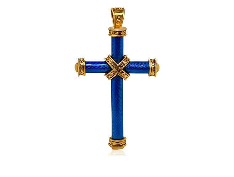 Theo Fennel Turquoise Enamelled Cross Pendant - 18ct Yellow Gold