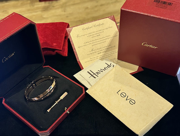 Cartier Rose Gold Half Diamond & Pink Sapphire Double Love Bracelet Size 17