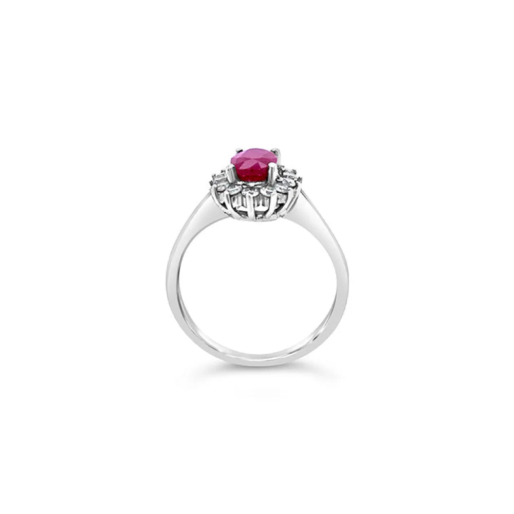(REF 1187)1.00ct DIAMOND RUBY CLUSTER RING (18CT WHITE GOLD)