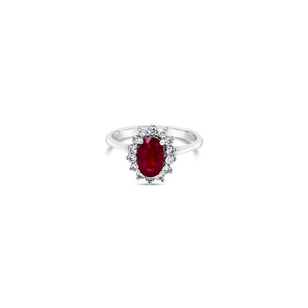 (REF 1187)1.00ct DIAMOND RUBY CLUSTER RING (18CT WHITE GOLD)