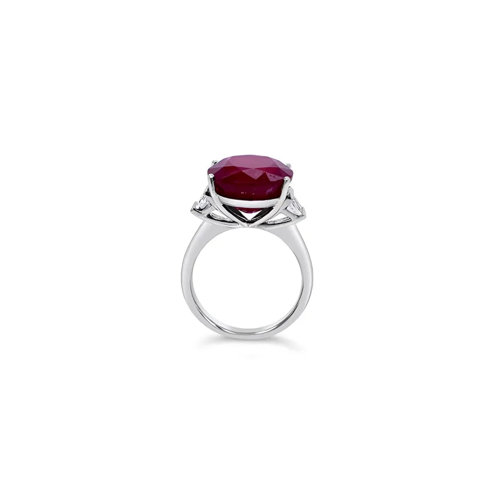 (REF 1253) 0.25ct Diamond 14.04cts Ruby Solitaire Ring (18CT WHITE GOLD)