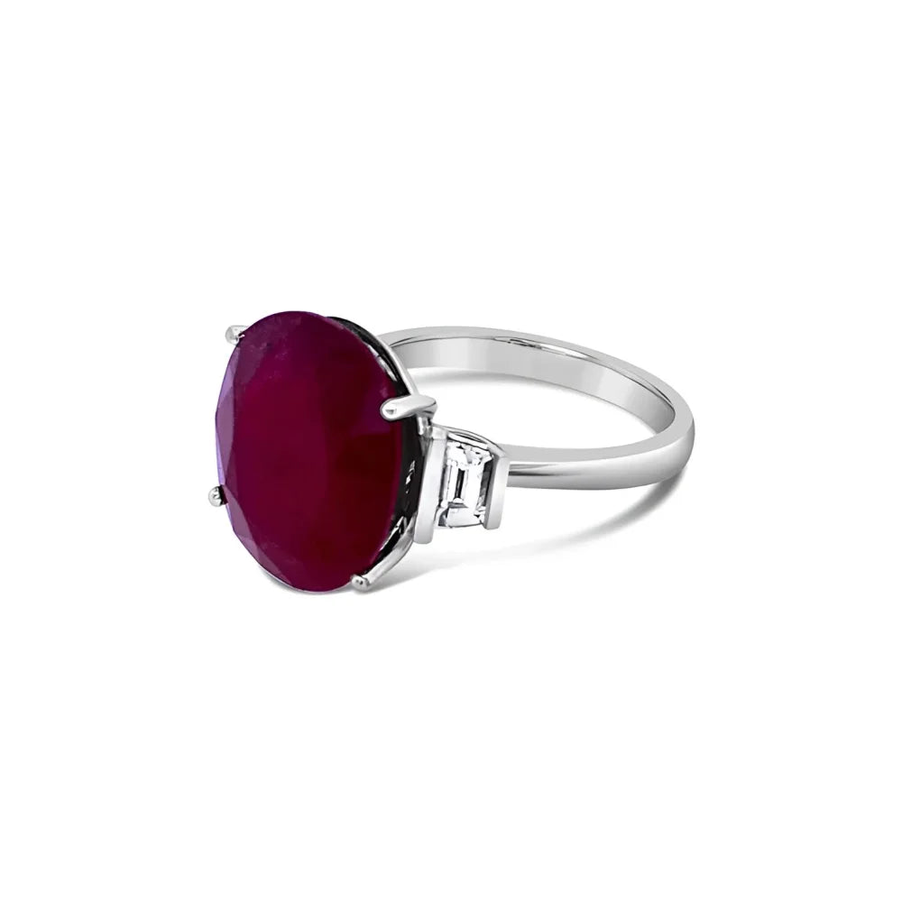 (REF 1253) 0.25ct Diamond 14.04cts Ruby Solitaire Ring (18CT WHITE GOLD)
