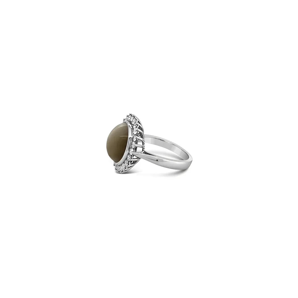 (REF 1616) 0.85ct Diamond 8.38ct Tiger Eye Dress Ring (18ct White gold)