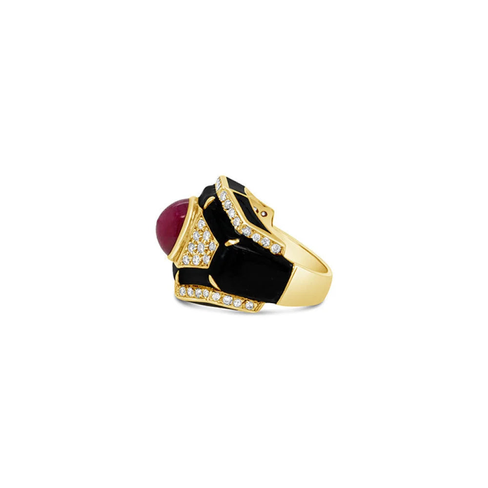 (Ref 1649) Joan Collins Ruby Diamond and Enamel Ring (18ct Yellow Gold)