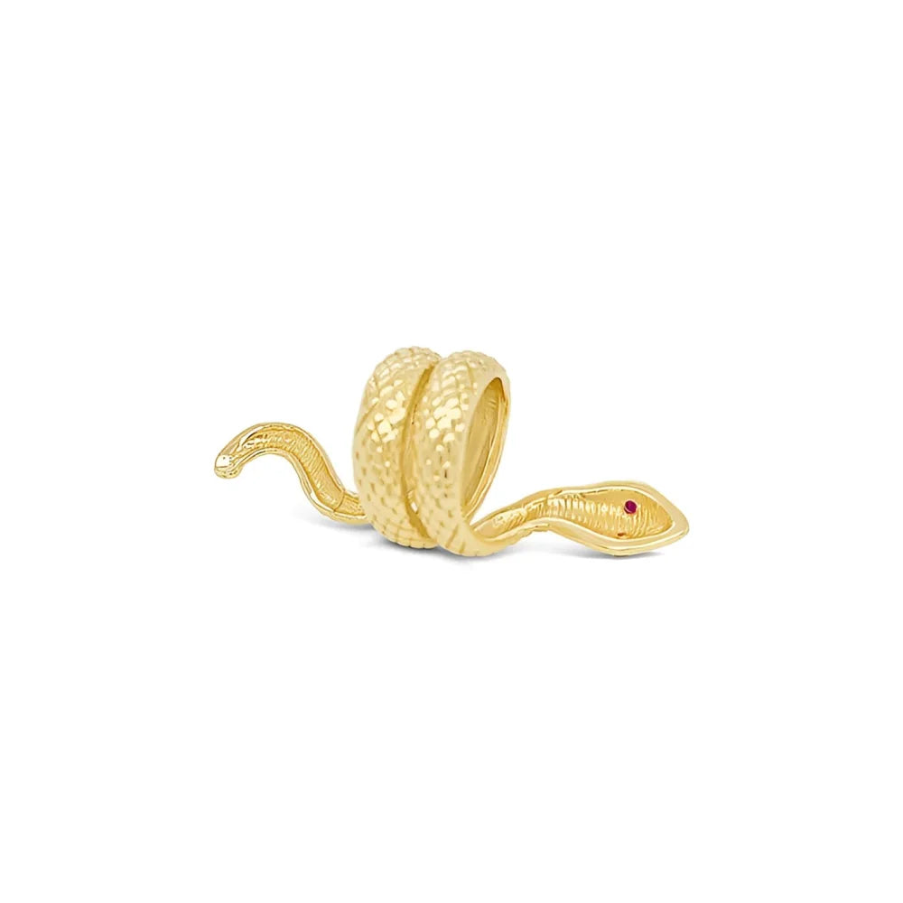 (Ref 1816) Bespoke Snake Ring with Ruby eyes (14ct yellow gold)
