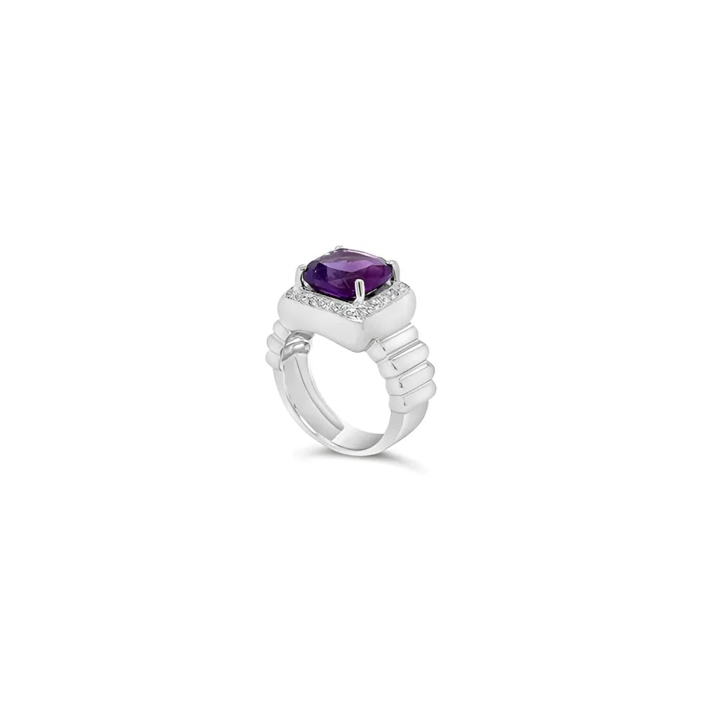 (Ref 1821) 11.4cts Amethyst and Diamond Ring (18ct White Gold)
