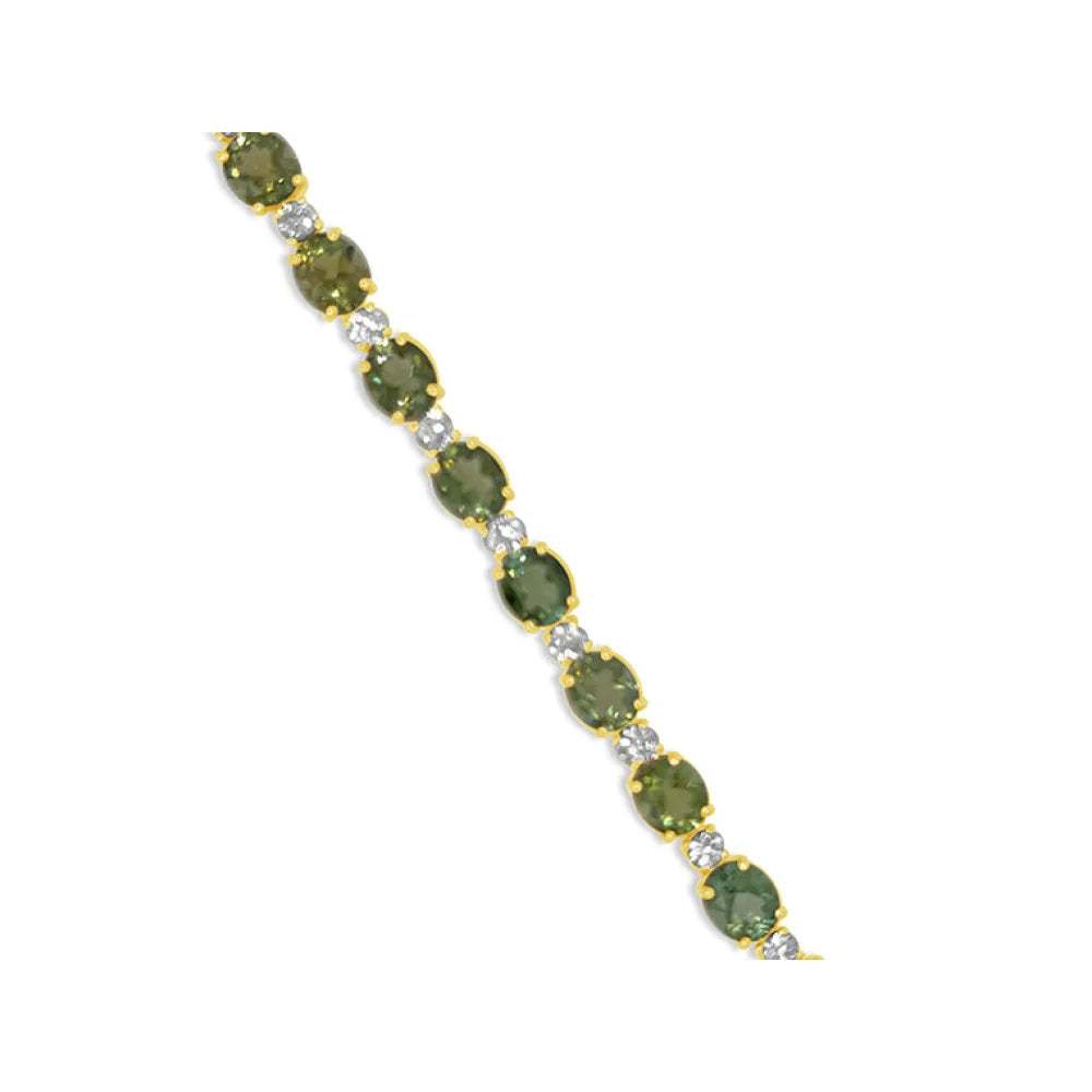 (Ref 1851) 1.73ct Diamond Tennis Bracelet Green Tourmaline (18ct Yellow Gold)